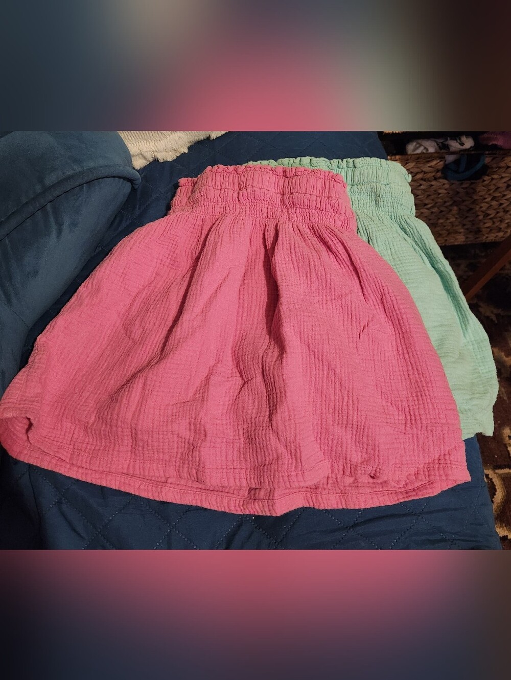 Hanna Andersson Pink and Mint Skirts Textured Gauze Fabric size 8